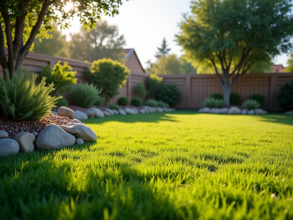 landscaping tools and green yard
