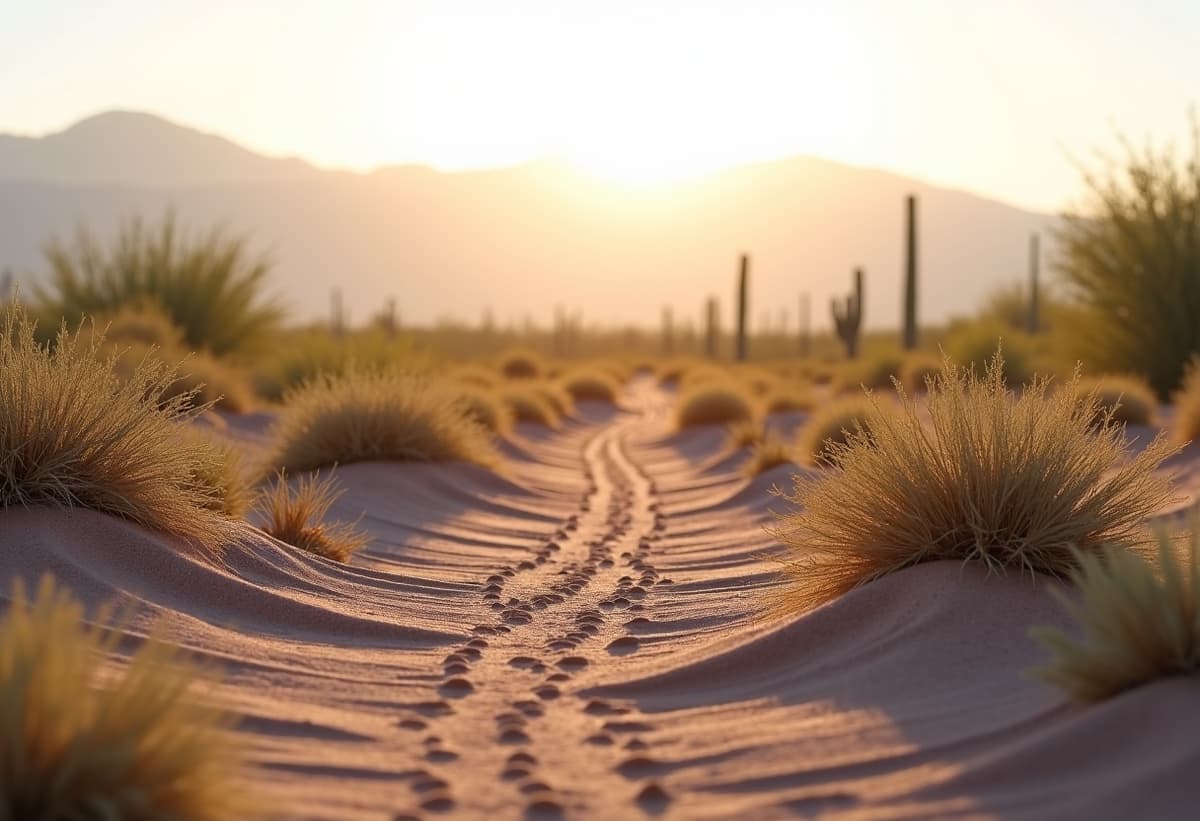 Sahuarita arid landscape with visible drip lines and native plants