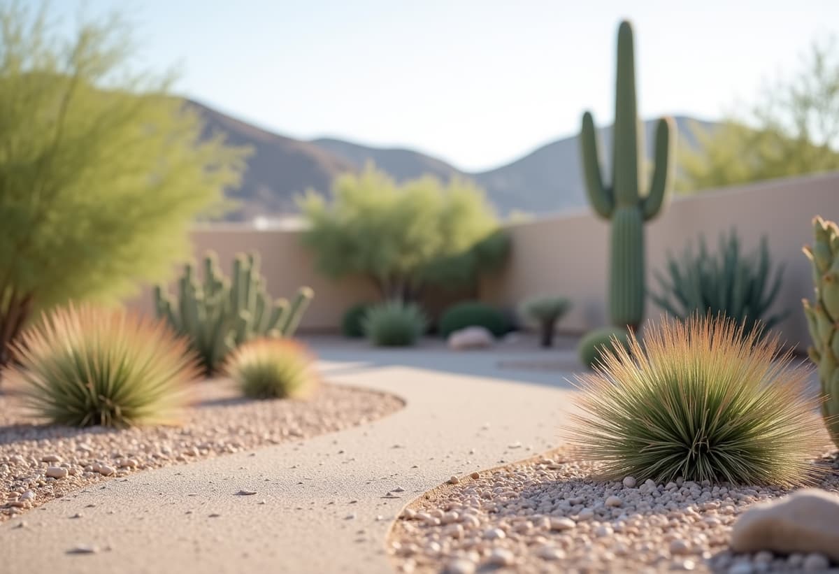 residential backyard landscaping with gravel and desert plants in marana-az