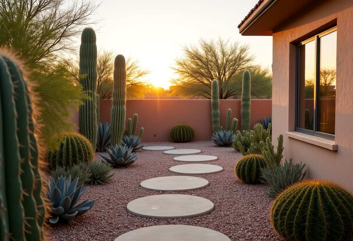 residential property landscaping with clean yard and desert plants in marana az