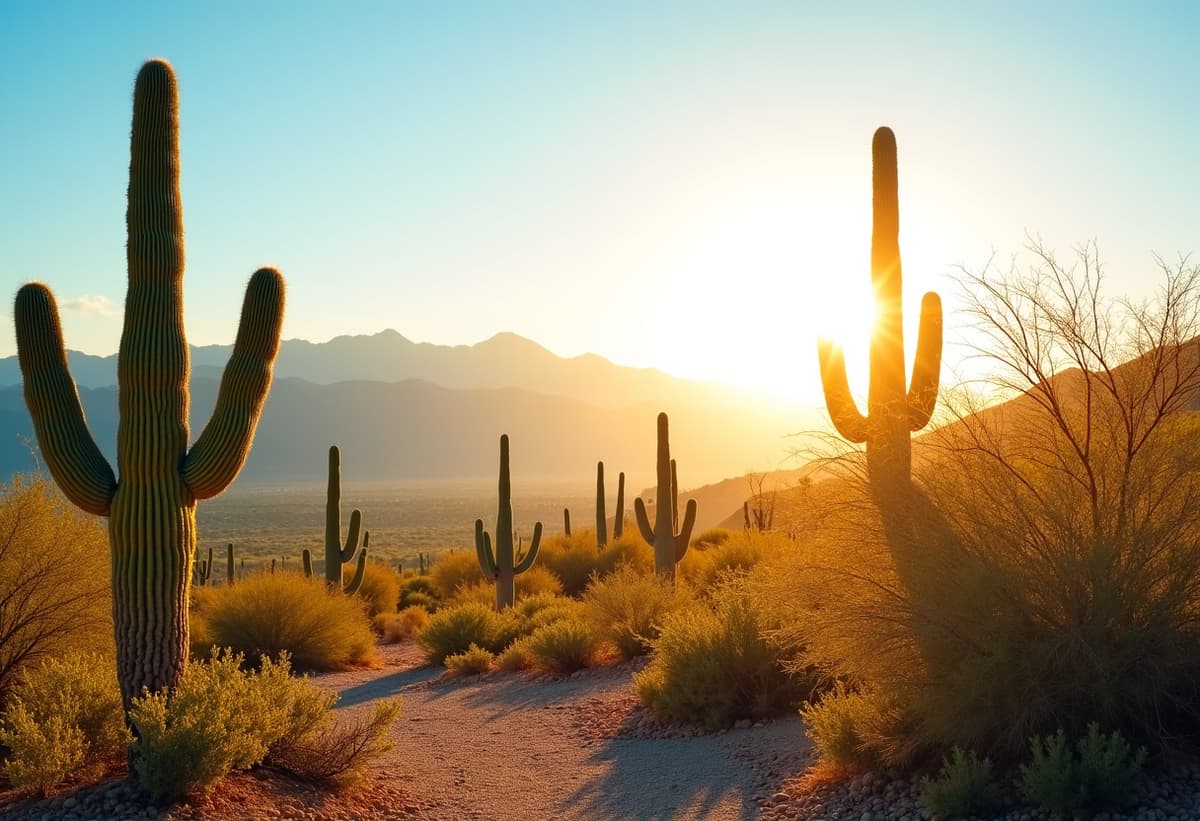 tucson landscaping crew working in desert garden