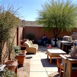 Before: A cluttered Tucson backyard requiring junk removal services.