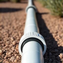 Broken PVC pipe in a desert irrigation system before repair in Tucson, causing leaks and water loss.
