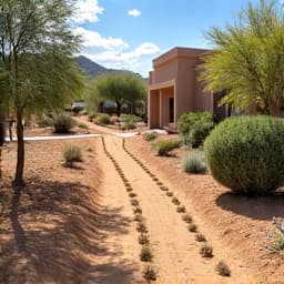 Cleared and maintained area in Casas Adobes after a brush clearing project. The property now features a well-defined and accessible landscape, demonstrating professional brush removal and lot cleanup.