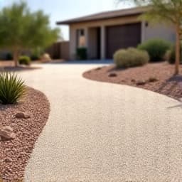 Newly installed, clean gravel driveway and entrance in Casas Adobes, enhancing curb appeal.