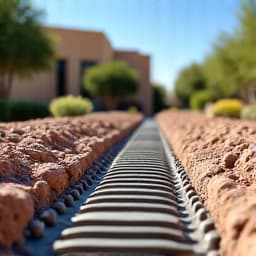 Monsoon season landscape preparation with improved drainage in a Casas Adobes home.