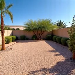 Clean and clear Marana backyard after professional debris hauling. This image displays a Marana backyard completely free of debris and clutter, representing the successful completion of a junk removal service and improved functionality of the outdoor space. 