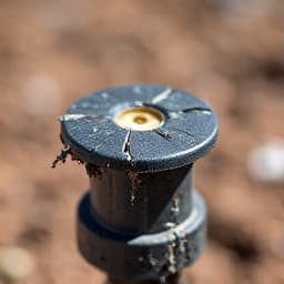 Damaged sprinkler head in a Tucson yard, before replacement, causing water wastage and poor coverage.