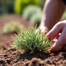 Garden bed in preparation, with freshly turned soil and new mulch, ready for planting drought-tolerant plants in a Tucson garden.