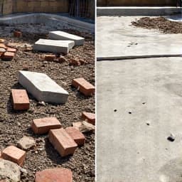Before: Heavy construction materials scattered at a job site in Casas Adobes. Large pieces of broken concrete, bricks, and rebar at a construction site in Casas Adobes awaiting specialized heavy material removal.