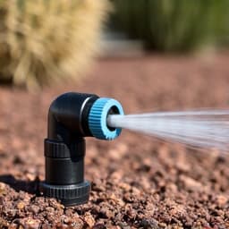 A technician repairing a drip irrigation system, ensuring efficient water distribution for a Tucson, AZ, desert landscape.
