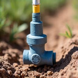 Irrigation valve exposed for repair, with tools laid out in Sahuarita. In progress irrigation valve repair, showing technicians working on replacing parts to fix a leak.