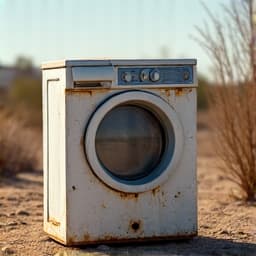 Old appliance discarded in a Marana backyard before junk removal. This photo features an old, discarded appliance in a Marana backyard, demonstrating the presence of bulky waste requiring specialized junk removal services for this Marana property. 