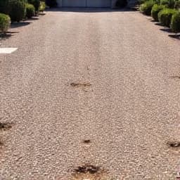 Before view of a residential property in Oro Valley with an uneven and worn-out gravel driveway grid, requiring an overhaul for better curb appeal.