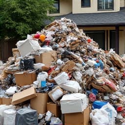 Residential junk pile before removal in Oro Valley. This image shows a collection of household items, old furniture, and debris in a residential backyard, awaiting professional junk removal service.