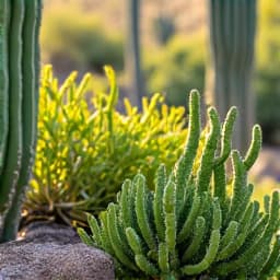 Fully repaired and optimized irrigation system in an Oro Valley garden, showcasing healthy and thriving desert plants.