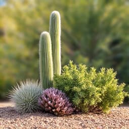 Revitalized desert landscaping in Oro Valley after plant health treatments and aesthetic improvements, promoting natural beauty.