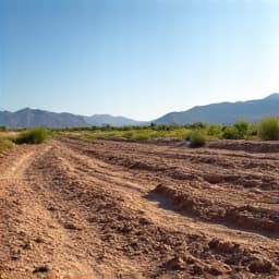 Before shot of an empty and uninspired space designated for a rock yard landscaping project in Oro Valley, showing bare soil and minimal vegetation.