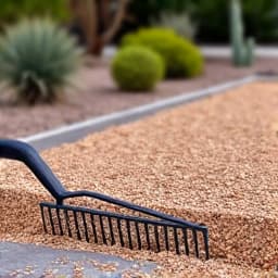Rock yard landscaping in progress at an Oro Valley property, showing careful placement of decorative rocks and outline for new desert plants.