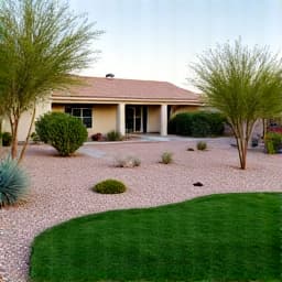 Pristine Marana yard after comprehensive monsoon cleanup. This image presents a Marana residential yard restored to its pristine condition following thorough monsoon debris removal, showcasing a tidy and safe outdoor environment. 