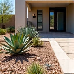 Rock mulch and desert plants in a Tucson home xeriscape