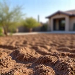 Sahuarita HOA compliant front yard clearing and shaping by JB Landscaping. The area is being cleared of old vegetation and shaped with new soil to prepare for planting, showcasing the foundational work for an HOA-approved landscape design in Rancho Sahuarita.