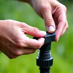 Technician adjusting a newly installed sprinkler head for optimal spray pattern in Sahuarita. In progress sprinkler head replacement, showing a technician fine-tuning settings for maximum efficiency.