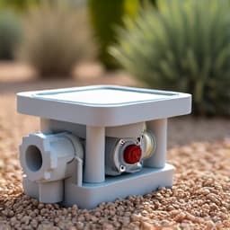 After irrigation repair in Tucson, showing newly installed sprinkler valves and clean gravel landscape.