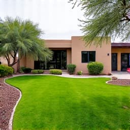 A perfectly maintained front yard in Tucson, AZ, meeting all HOA compliance standards after professional landscaping and cleanup.