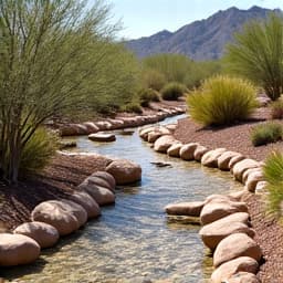 Desert wash in Catalina Foothills before clearing, filled with heavy vegetation, storm debris, and accumulated sediment. 