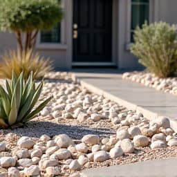New rock installation completed for a front yard in Marana, increasing curb appeal