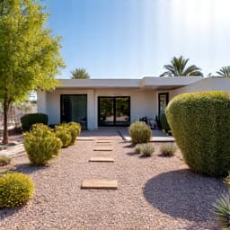 After image of a pristine desert landscape with fresh gravel, native plants, and clear pathways, transformed by professional landscaping in Oro Valley, AZ
