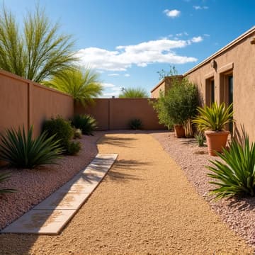 After image of a stunning Tucson backyard desert landscape featuring Madison Gold gravel and thoughtful plant arrangement.