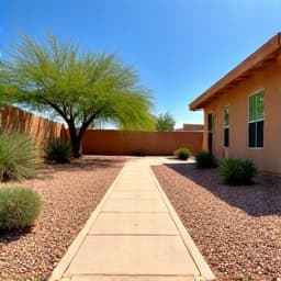 After image of desert landscaping featuring Madison Gold gravel and neatly arranged plants, providing enhanced curb appeal.