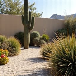 Professional landscaping with desert plants and gravel