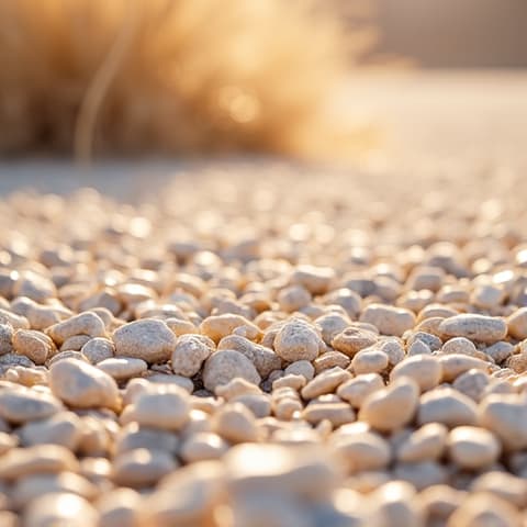Gravel Installation Tucson Arizona. A newly installed gravel pathway and ground cover, enhancing the aesthetic and functionality of a desert landscape in Tucson, ensuring proper drainage and erosion control.