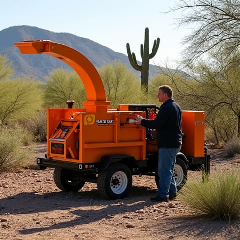 Storm-damaged tree removal on a Tucson property. Crew safely cutting and removing a fallen tree, showcasing debris removal expertise.