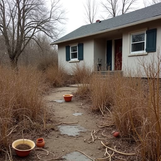 Before Casas Adobes yard cleanup with overgrown weeds and debris
