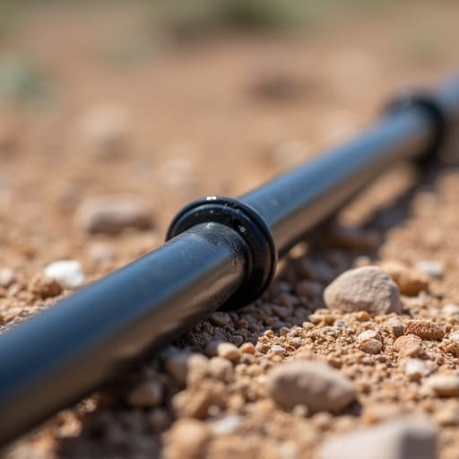 Irrigation technician examining a drip system in a desert garden