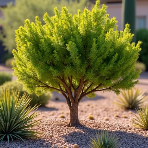 Mesquite tree with smart irrigation in a landscaped Green Valley yard