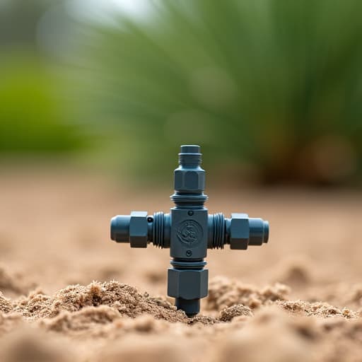 Technician inspecting a drip irrigation system in a Tucson landscape
