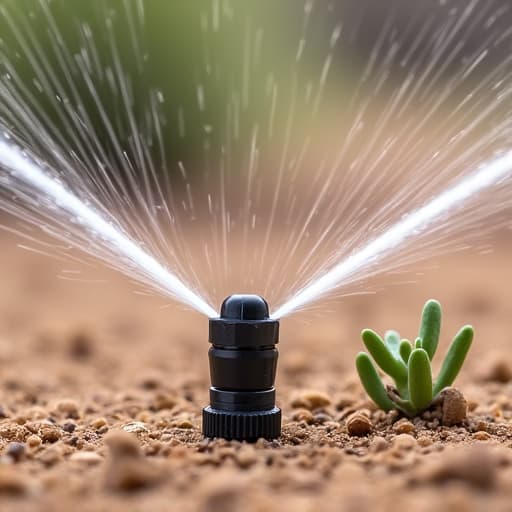 A drought-stressed desert landscape being examined for sprinkler system issues in Tucson