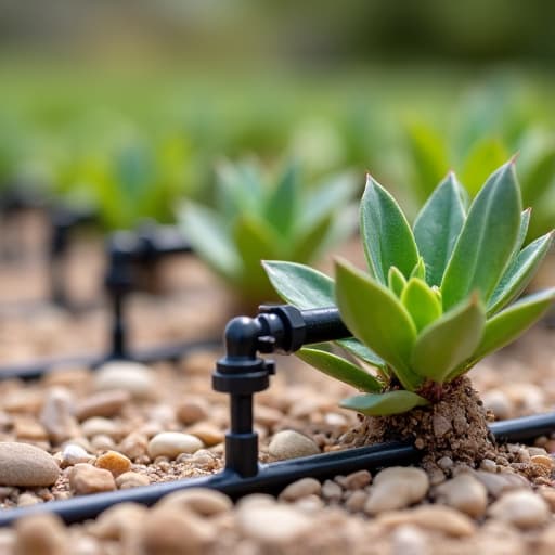 Expert working on drip irrigation system repair in a desert garden