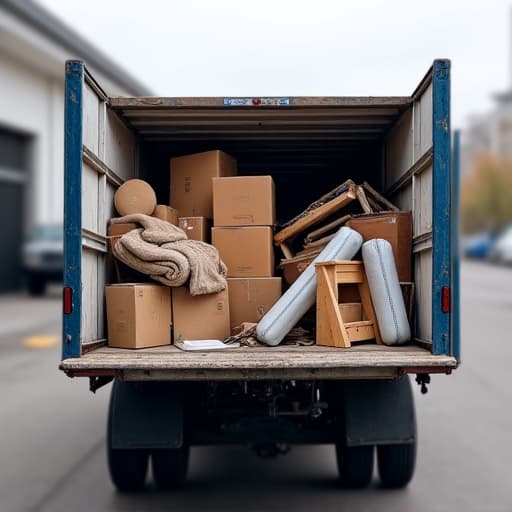 Tucson junk removal team loading truck with old furniture and yard debris