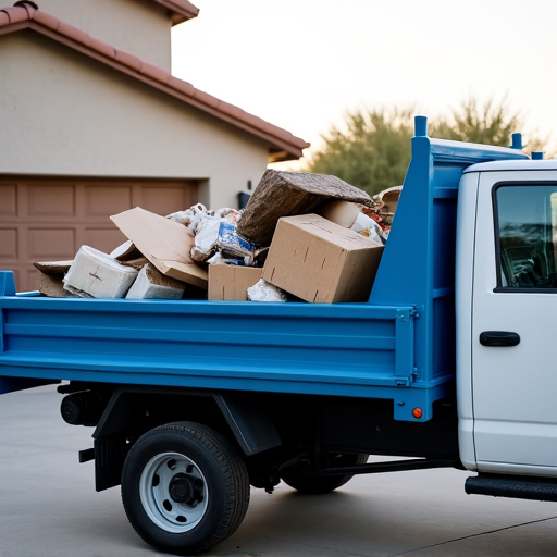 Residential junk removal truck hauling away debris from a property in Casas Adobes