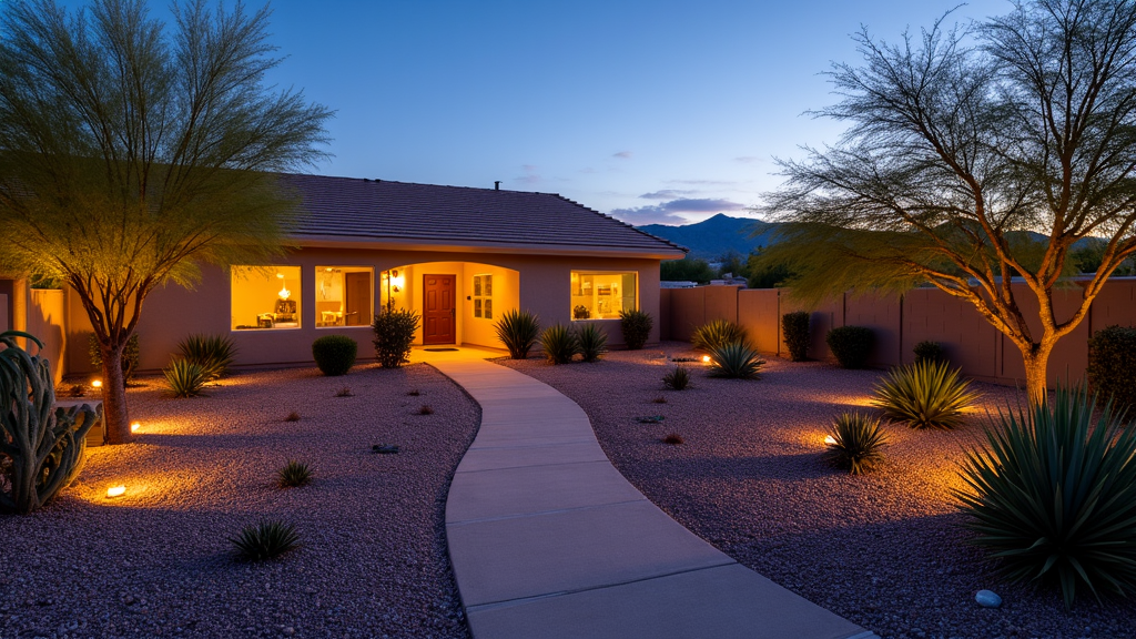 Residential property after professional landscaping and junk removal in Casas Adobes, AZ. Features lush plants and a clean, spacious yard, showcasing our expertise in transforming outdoor spaces.