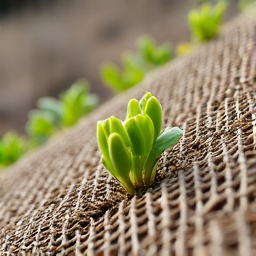 Erosion control netting laid over a newly planted hillside for stabilization and revegetation