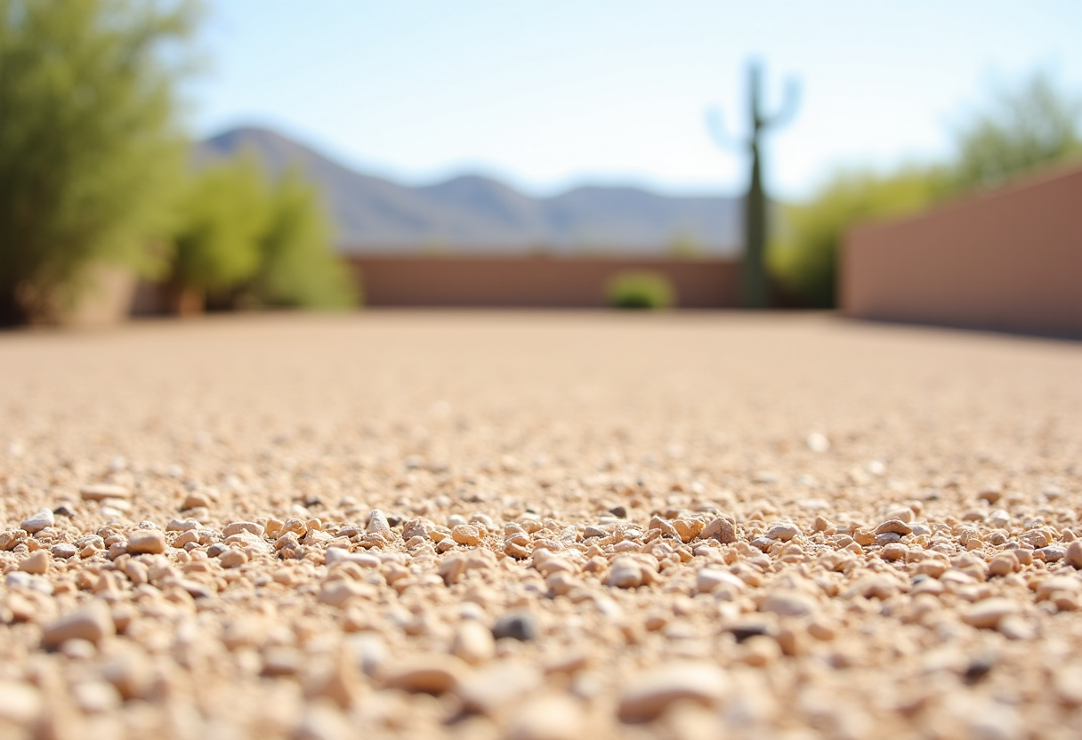 Cleaned up desert yard in Green Valley with decorative rocks and plants