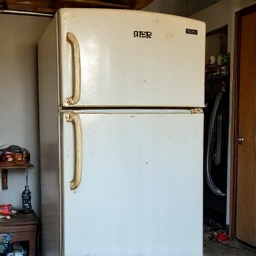 Before old refrigerator disposal in Green Valley, AZ, showing a worn-out appliance in a kitchen, often found in homes requiring assistance near Titan Missile Museum. Efficient appliance removal services.