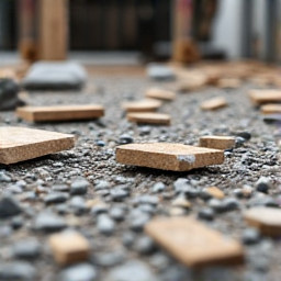 Construction site with various building materials and debris before cleanup in Oro Valley. This image shows a messy construction area with wood, insulation, and trash, prior to debris removal.